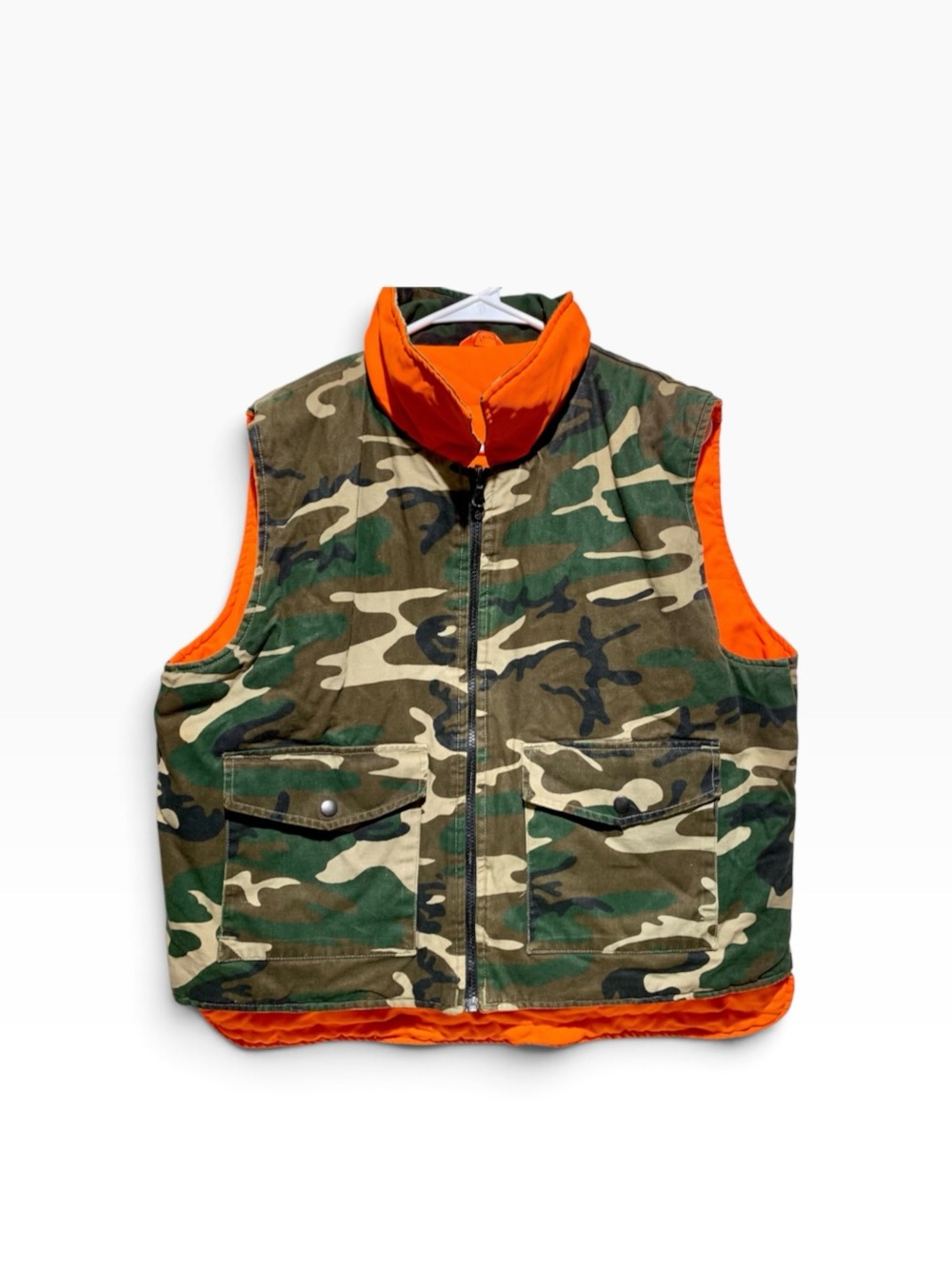 Men’s Reversible Cotton Camo Vest with Orange Lining Sz Large